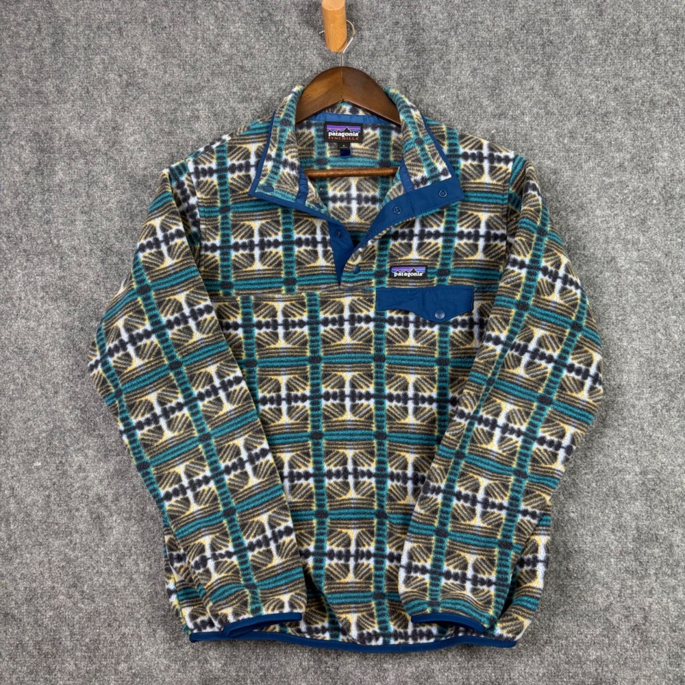 Patagonia Synchilla Fleece Pullover Mens S Blue Geometric Snap-T Jacket 0540